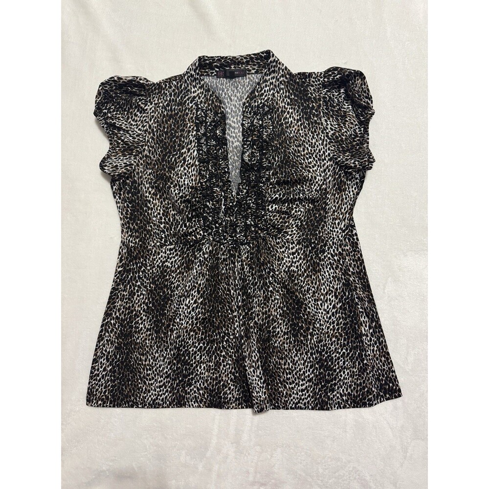 Heart Soul Cheetah Print V-Neck Pullover Top Shirt Sz 2X Empire Waist Ruffle